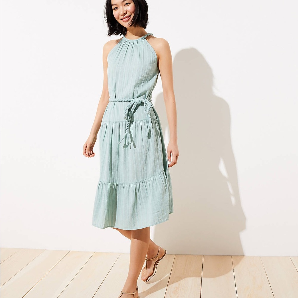 LOFT Beach NWT Sage Green Halter Tie Front 100% Cotton Midi Dress: 3490
